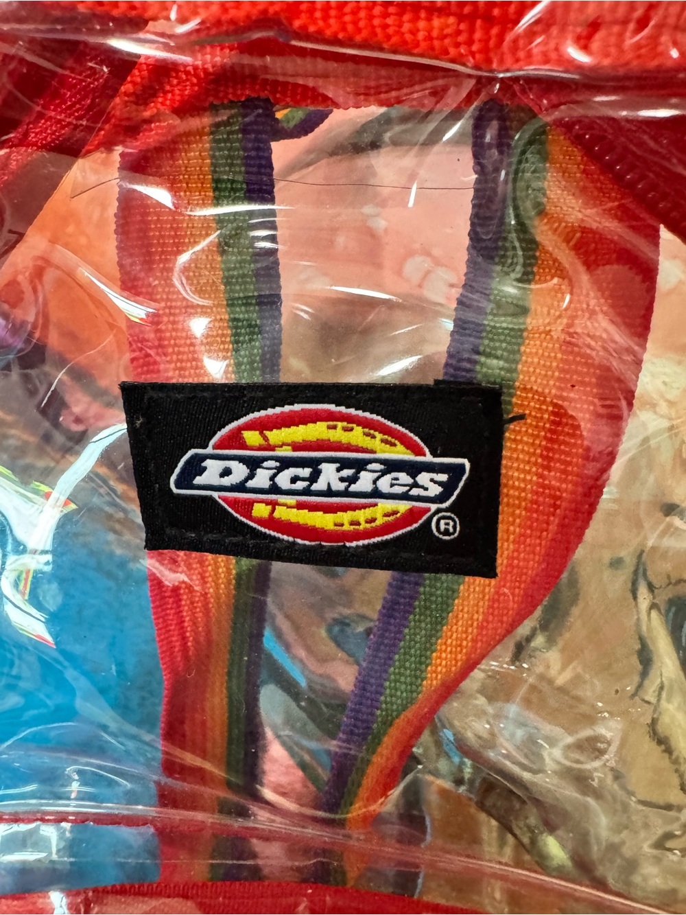 Dickies Clear Mini Backpack with Red Trim and Rainbow Straps - Picture 3 of 3